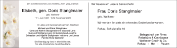 Traueranzeige von Doris Stanglmaier von Frankenpost