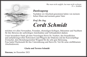 Traueranzeige von Prof.Dr.-Ing. Cordt Schmidt von Südthüringer Presse