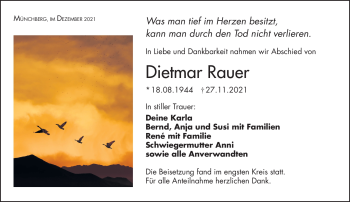 Traueranzeige von Dietmar Rauer von Frankenpost