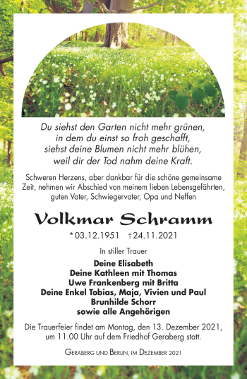 Traueranzeige von Volk,ar Schramm von Südthüringer Presse