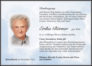 Traueranzeige von Erika Börner von Südthüringer Presse