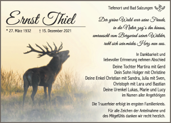 Traueranzeige von Ernst Thiel von Südthüringer Presse