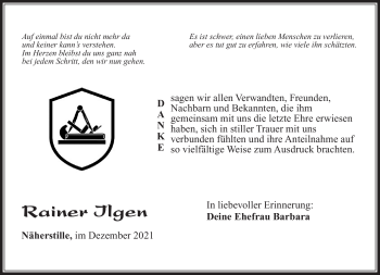 Traueranzeige von Rainer Ilgen von Südthüringer Presse