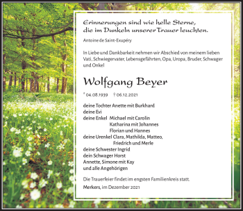 Traueranzeige von Wolfgang Beyer von Südthüringer Presse