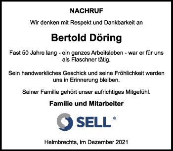 Traueranzeige von Bertold Döring von Frankenpost