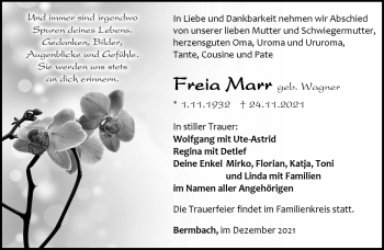 Traueranzeige von Freia Marr von Südthüringer Presse