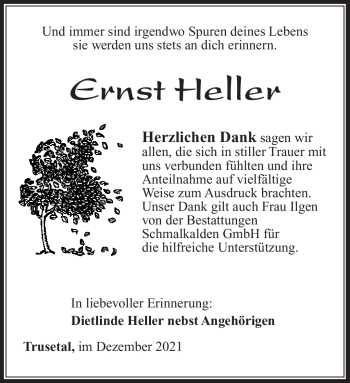 Traueranzeige von Ernst Heller von Südthüringer Presse