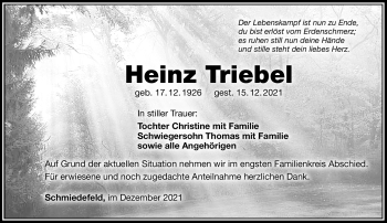 Traueranzeige von Heinz Triebel von Südthüringer Presse