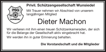 Traueranzeige von Dieter Machon von Frankenpost