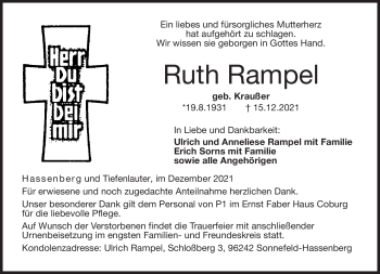 Traueranzeige von Ruth Rampel von Neue Presse Coburg
