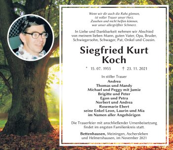 Traueranzeige von Siegfried Koch von Südthüringer Presse