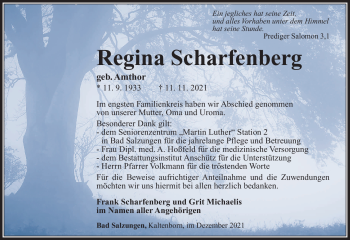 Traueranzeige von Regina Scharfenberg von Südthüringer Presse