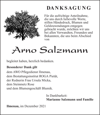 Traueranzeige von Arno Salzmann von Südthüringer Presse