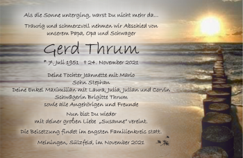 Traueranzeige von Gerd Thrum von Südthüringer Presse
