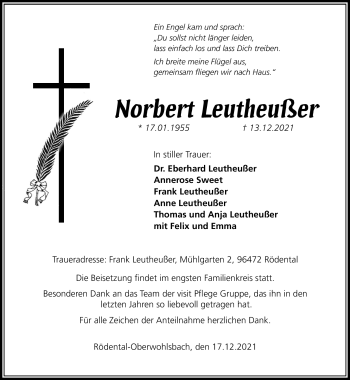 Traueranzeige von Norbert Leutheußer von Neue Presse Coburg