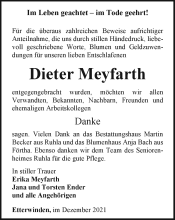 Traueranzeige von Dieter Meyfarth von Südthüringer Presse