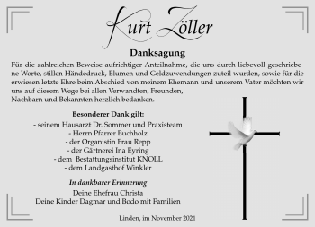 Traueranzeige von Kurt Zöllner von Südthüringer Presse