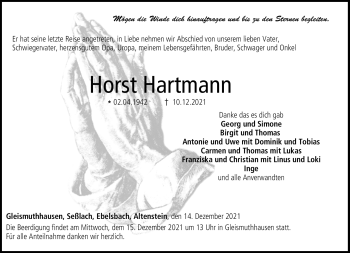 Traueranzeige von Horst Hartmann von Neue Presse Coburg