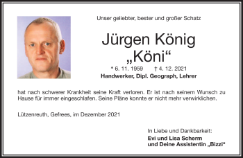 Traueranzeige von Jürgen König von Frankenpost