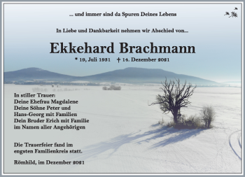 Traueranzeige von Ekkehard Brachmann von Südthüringer Presse