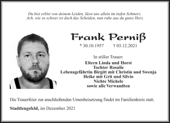 Traueranzeige von Frank Perniß von Südthüringer Presse