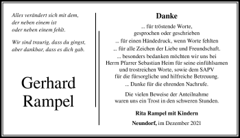 Traueranzeige von Gerhard Rampel von Neue Presse Coburg