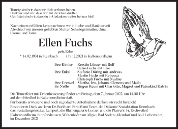 Traueranzeige von Ellen Fuchs von Südthüringer Presse