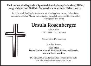 Traueranzeige von Ursula Rosenberger von Frankenpost