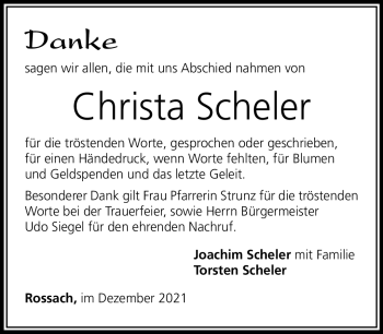 Traueranzeige von Christine Scheler von Neue Presse Coburg
