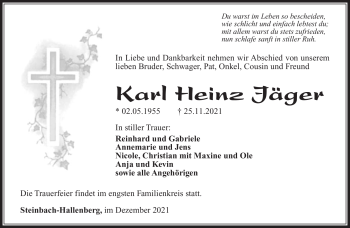 Traueranzeige von Karl Heinz Jäger von Südthüringer Presse