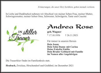 Traueranzeige von Andrea Rose von Südthüringer Presse