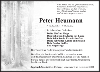 Traueranzeige von Peter Heumann von Südthüringer Presse