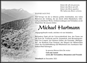 Traueranzeige von Michael Hartmann von Südthüringer Presse
