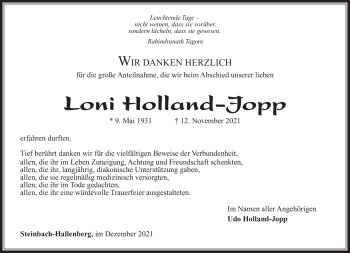 Traueranzeige von Loni Holland-Jopp von Südthüringer Presse