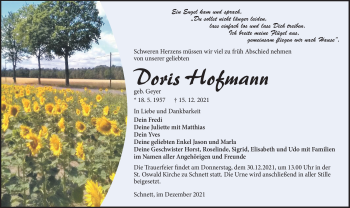 Traueranzeige von Doris Hofmann von Südthüringer Presse