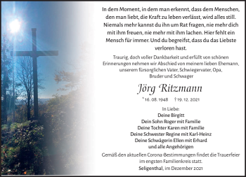 Traueranzeige von Jörg Ritzmann von Südthüringer Presse