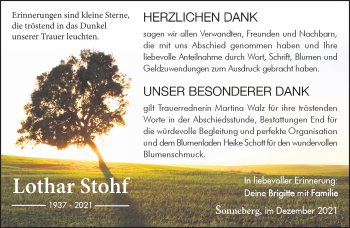 Traueranzeige von Lothar Stohf von Südthüringer Presse