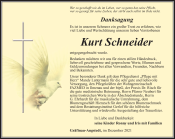 Traueranzeige von Kurt Schneider von Südthüringer Presse