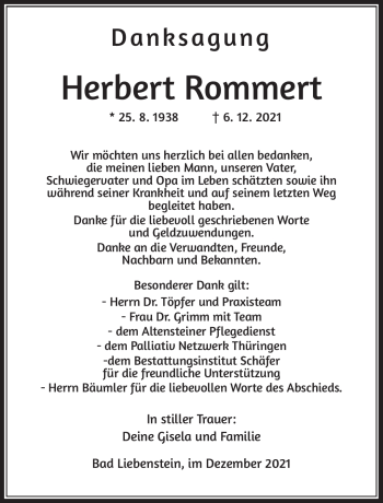 Traueranzeige von Herbert Rommert von Südthüringer Presse