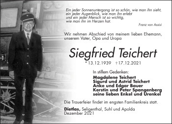 Traueranzeige von Siegfried Teichert von Südthüringer Presse