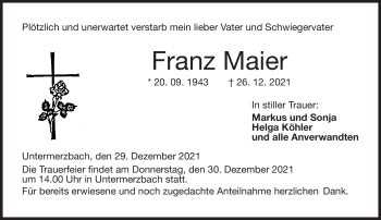 Traueranzeige von Franz Maier von Neue Presse Coburg