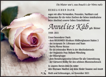 Traueranzeige von Annelies Käb von Südthüringer Presse