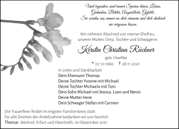 Traueranzeige von Kerstin Rückner von Südthüringer Presse