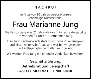 Traueranzeige von Marianne Jung von Neue Presse Coburg