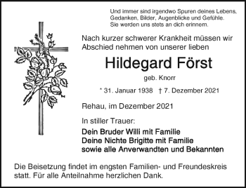 Traueranzeige von Hildegard Först von Frankenpost