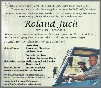 Traueranzeige von Roland Juch von Südthüringer Presse