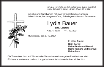Traueranzeige von Lydia Bauer von Frankenpost