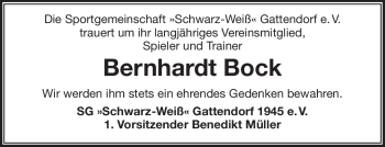 Traueranzeige von Bernhardt Bock von Frankenpost
