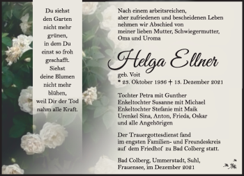 Traueranzeige von HelgaHelga EllnerEllner von Südthüringer Presse
