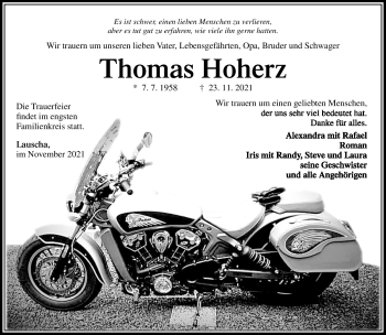 Traueranzeige von Thomas Hoherz von Südthüringer Presse